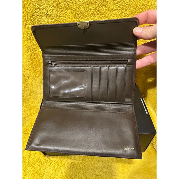 Buxton Brown Leather Tri Fold Organizer Wallet Vintage checkbook designer chic - Picture 5 of 11